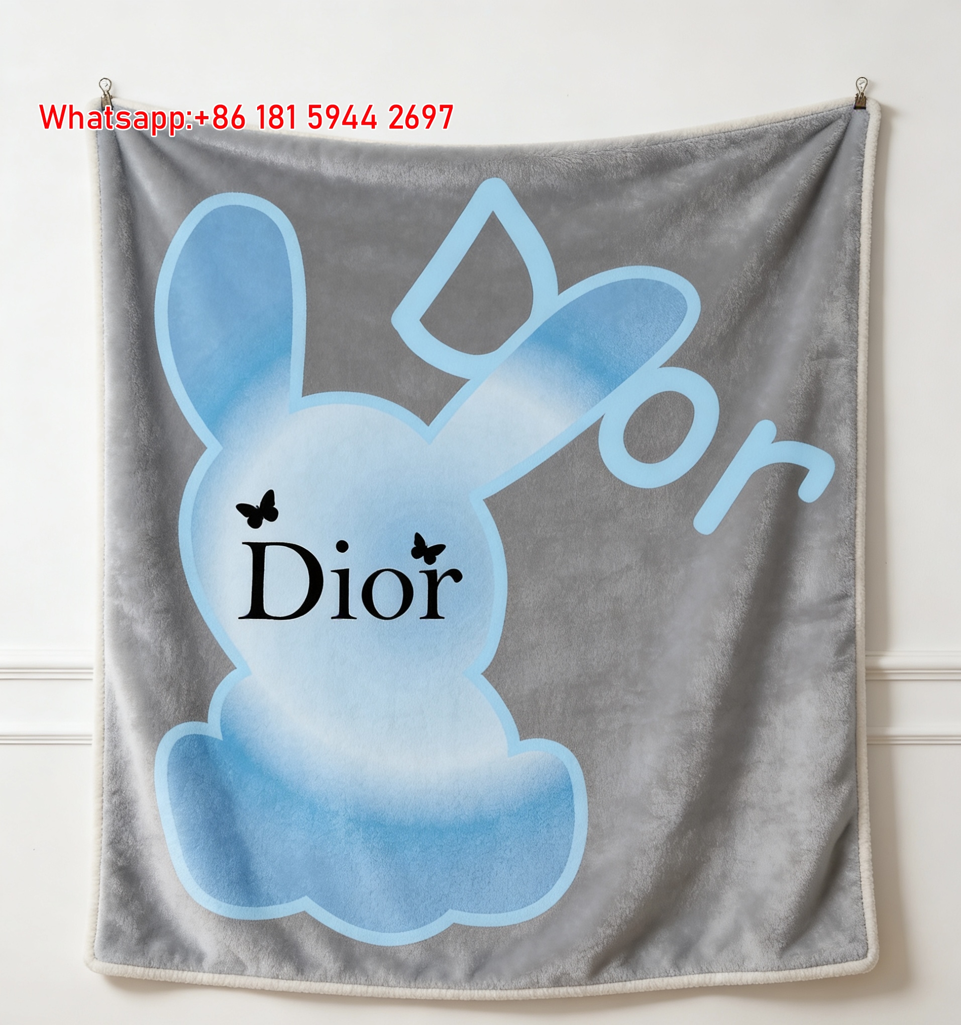 Dior Blue Gradient Bunny Flannel Sofa Throw Blanket D453